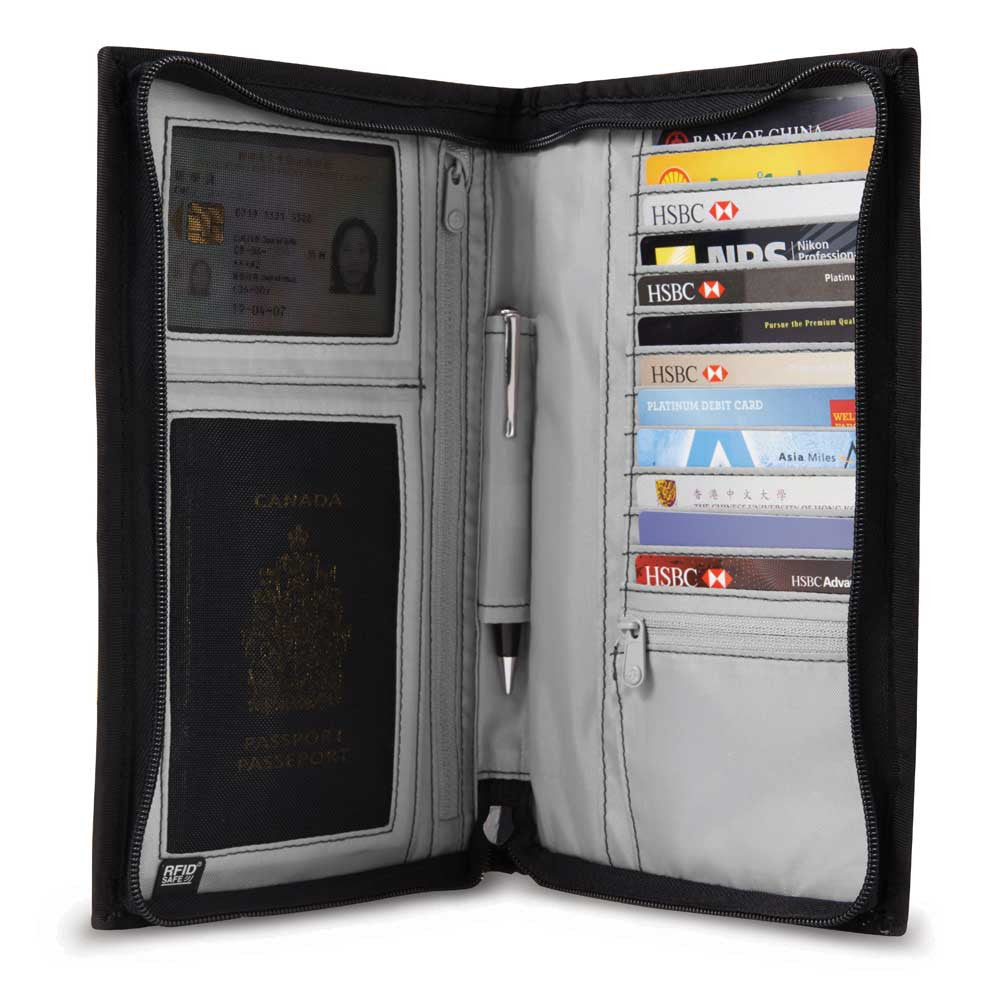 Pacsafe Z200 Z series travel organiser wallet bifold charcoal inside