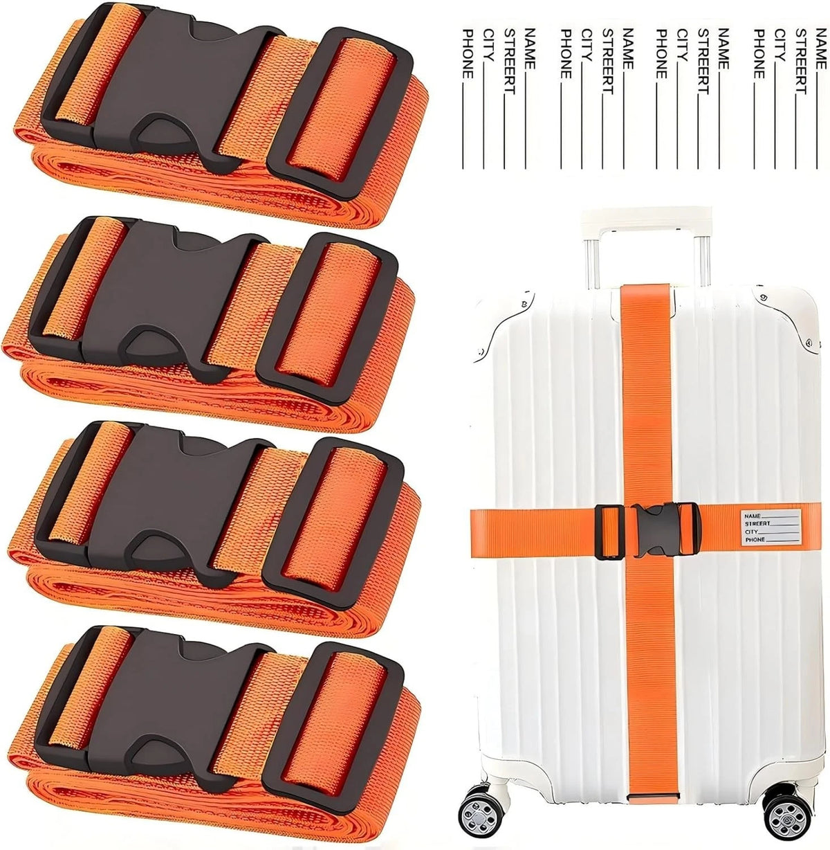 4 Pack Adjustable Luggage Strap with Combination Lock – 200cm