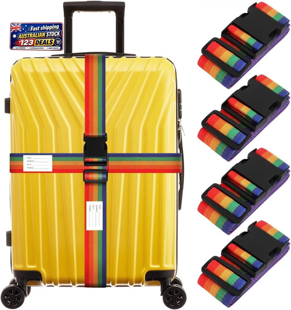 4 Pack Adjustable Luggage Strap with Combination Lock – 200cm