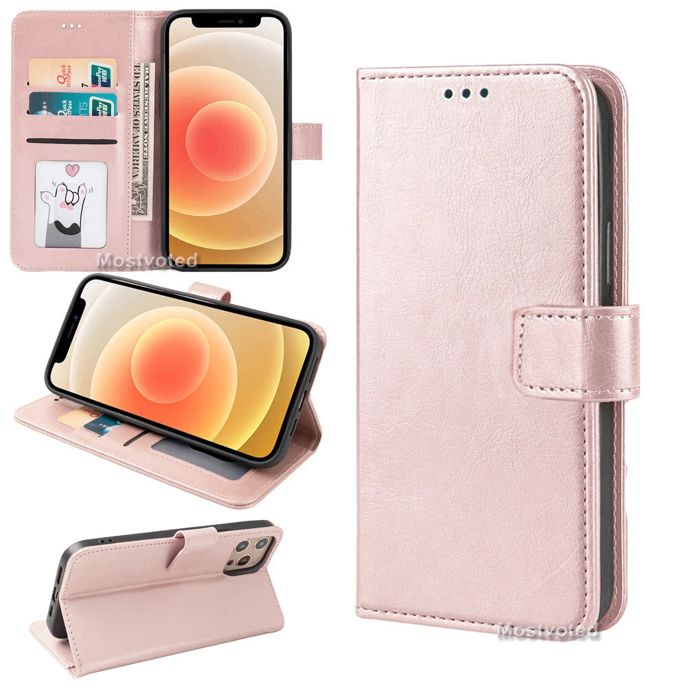 For iPhone 15 14 13 12 11 Pro Max Mini XS XR Leather Flip Wallet Case Card Cover