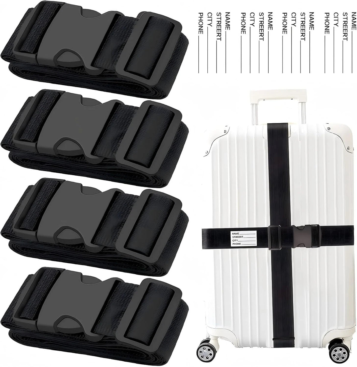 4 Pack Adjustable Luggage Strap with Combination Lock – 200cm