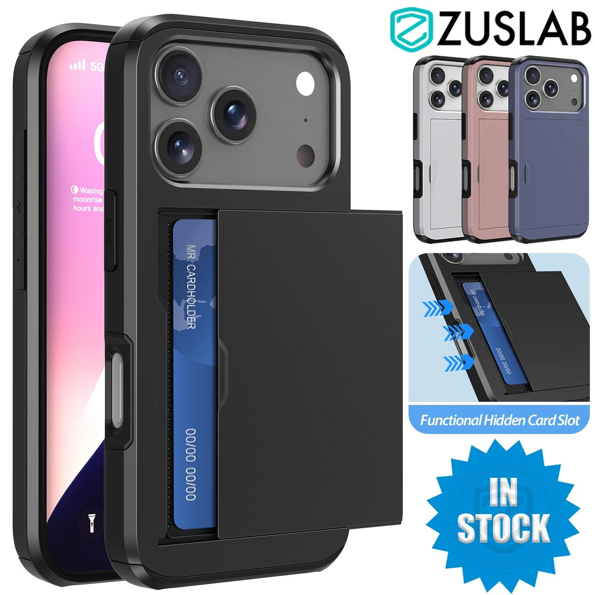 Iphone 17 16 16e 15 14 13 12 Pro Max Plus Case Wallet Card Holder Shockproof