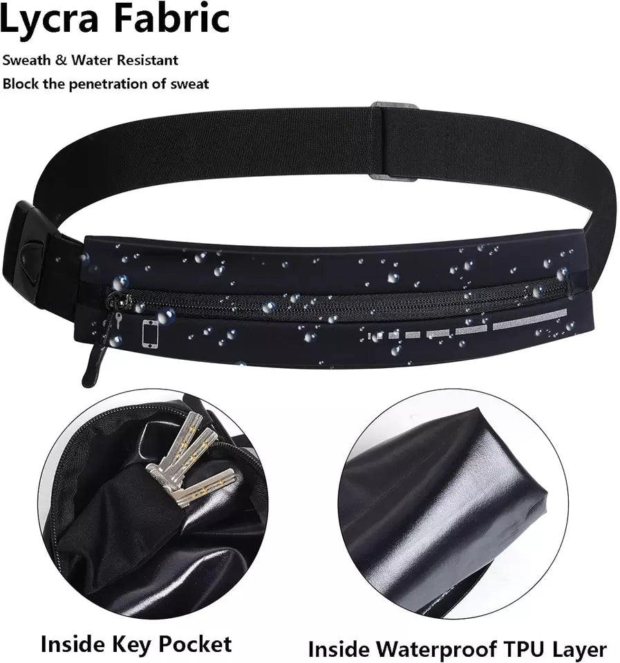 Slim Waterproof Running Belt with Reflective Waist Strap