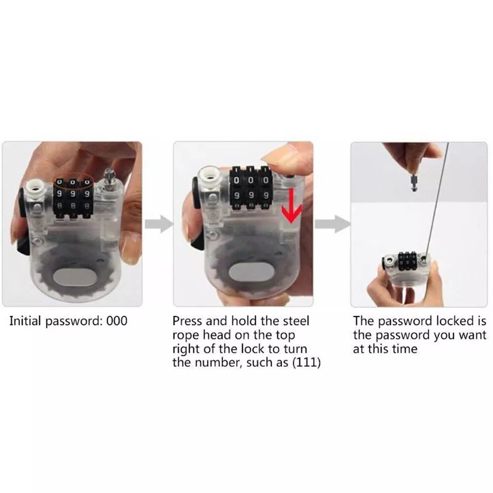 3 Digit Cable Lock Retractable Steel Cable Lock
