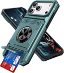 For iPhone 17 16 E 15 14 13 11 Pro Max 8 Case Shockproof Card Wallet Ring Cover