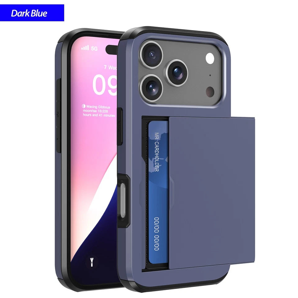 Iphone 17 16 16e 15 14 13 12 Pro Max Plus Case Wallet Card Holder Shockproof