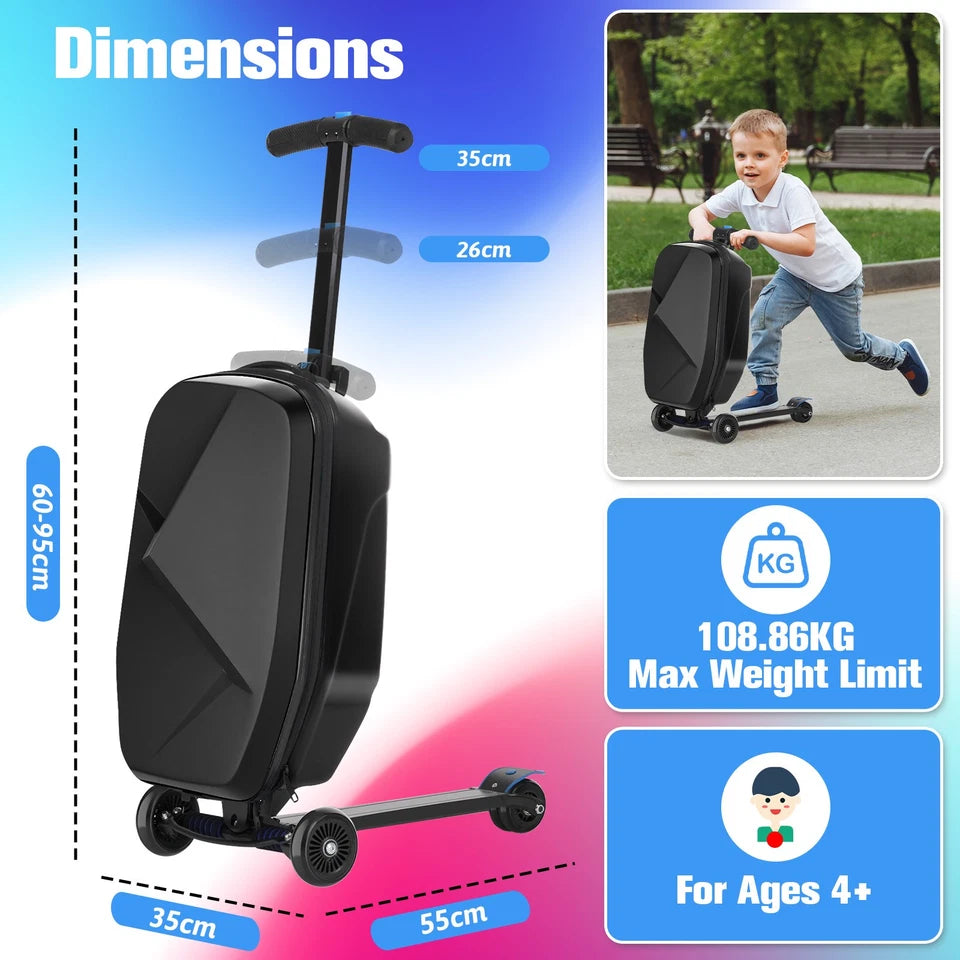 2-in-1 Kids Foldable Scooter Suitcase Ride On Luggage with Wheels