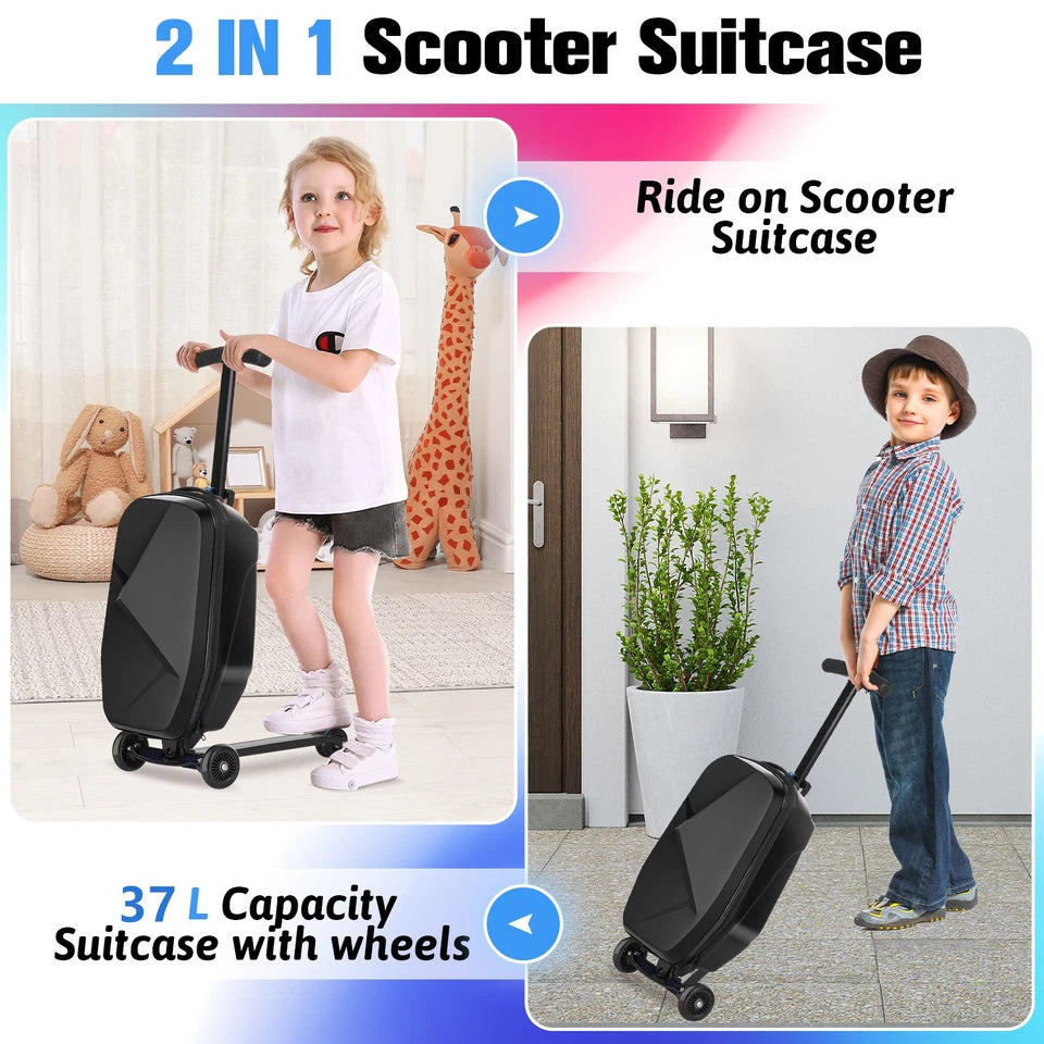 2-in-1 Kids Foldable Scooter Suitcase Ride On Luggage with Wheels