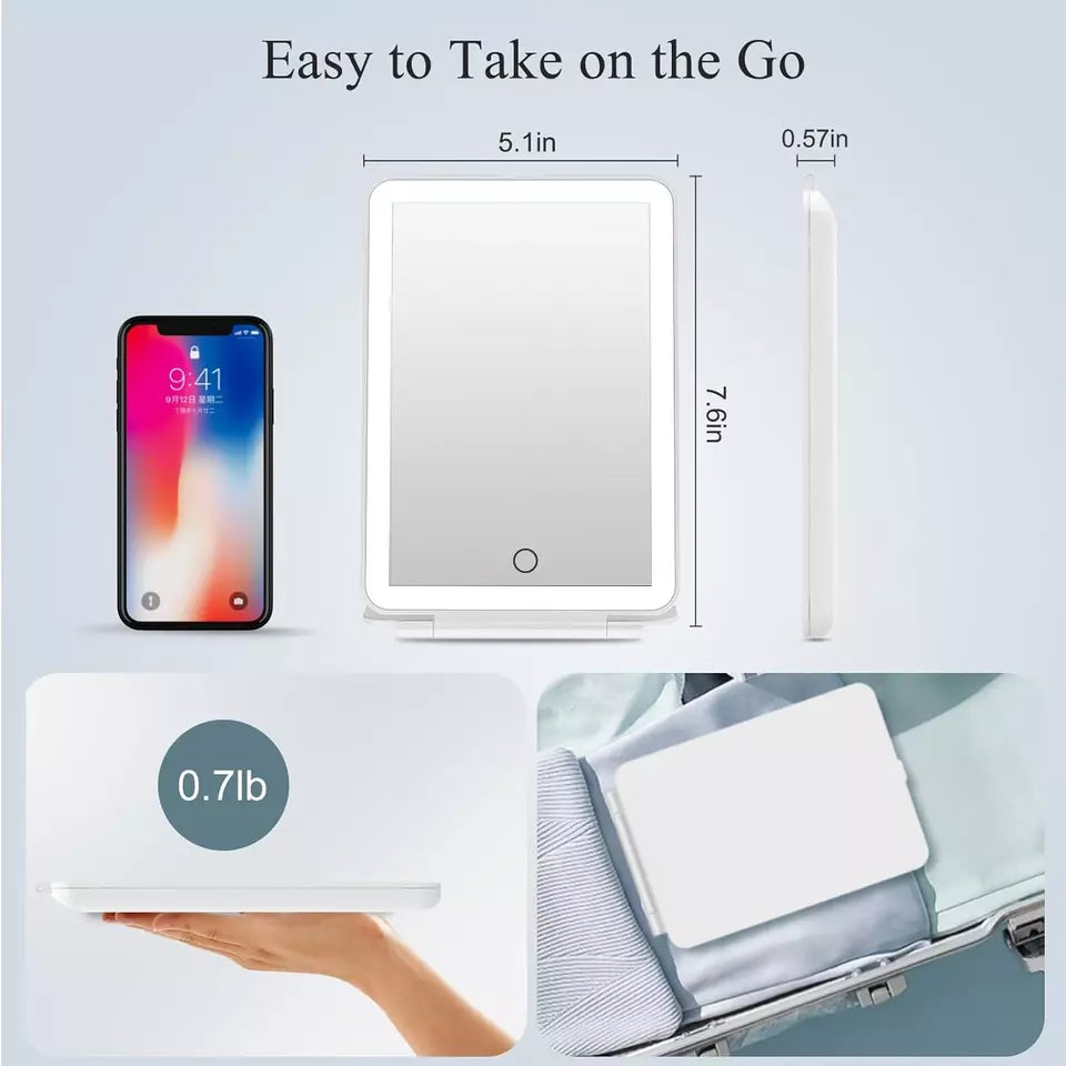 Rechargeable Travel Makeup Mirror with 72 LED Lights & 3 Light Modes