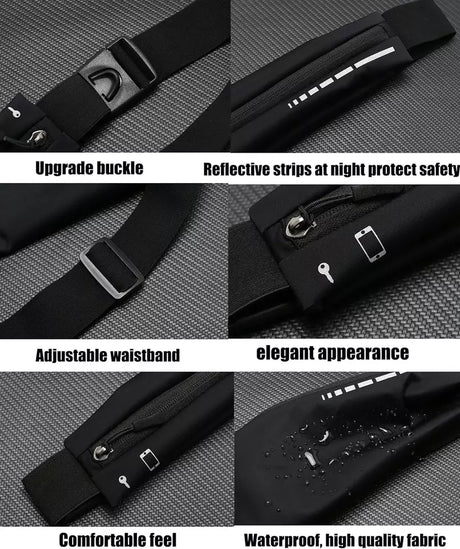 Slim Waterproof Running Belt with Reflective Waist Strap