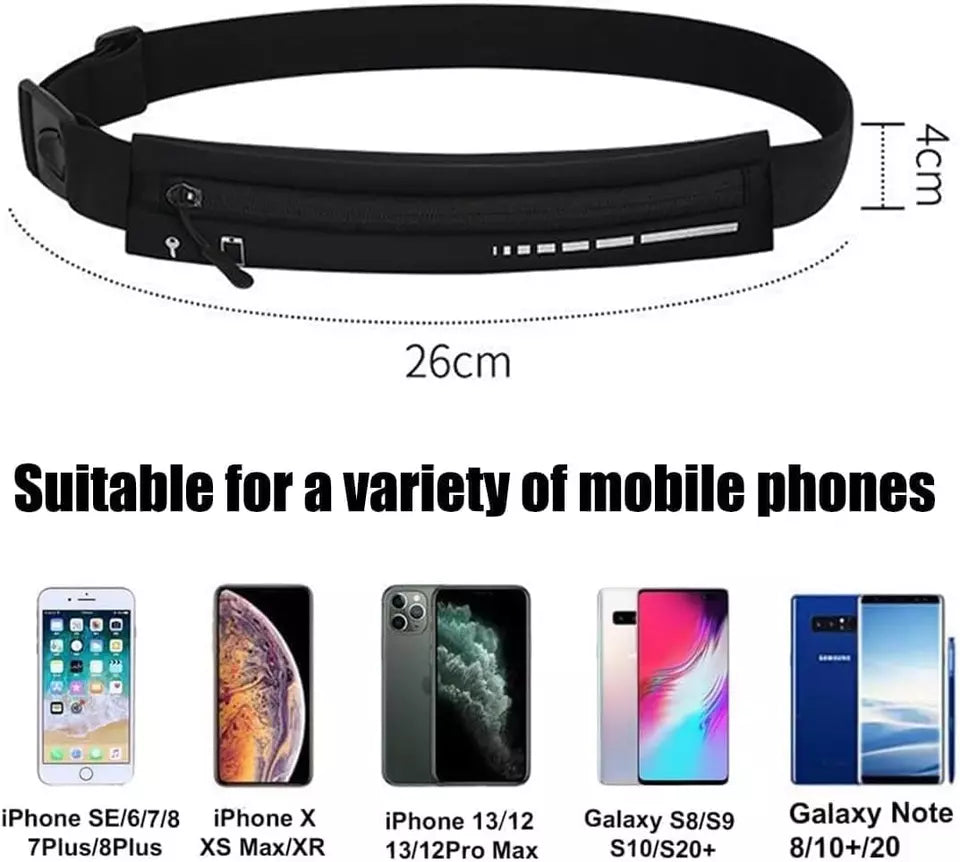 Slim Waterproof Running Belt with Reflective Waist Strap