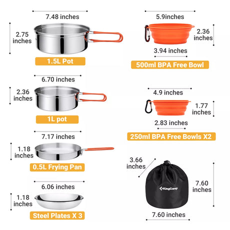 25PCS Stainless Steel Camping Cookware Mess Kit