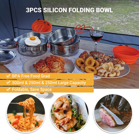 25PCS Stainless Steel Camping Cookware Mess Kit