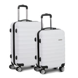 Wanderlite 2pcs Luggage Trolley Travel Suitcase Set TSA Hard Shell Case Strap White