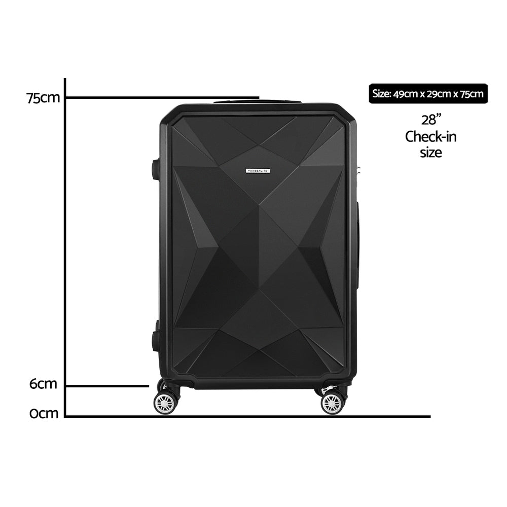 Wanderlite 28-inch Luggage Set with TSA Lock�ABS Hard Shell Travel Suitcase Organiser Luggage Case Black