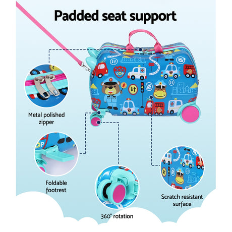 Wanderlite 17" Kids Ride On Luggage Children Suitcase Trolley Travel