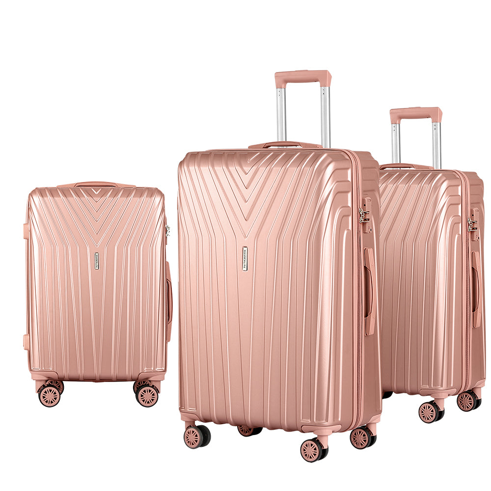 Lightweight Wanderlite 3-Piece Luggage Set – TSA Approved Hard Shell Suitcase, Pink Carry-On