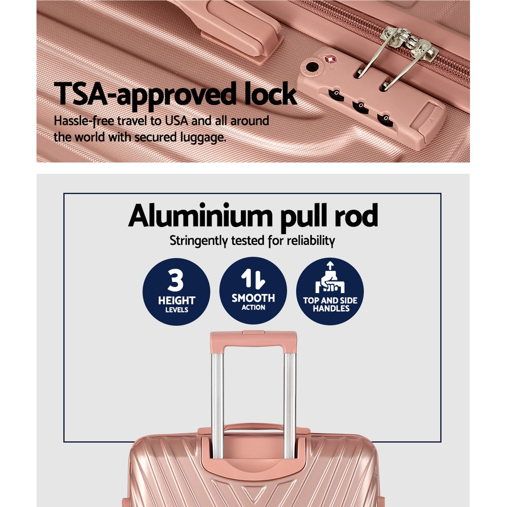 Lightweight Wanderlite 3-Piece Luggage Set – TSA Approved Hard Shell Suitcase, Pink Carry-On