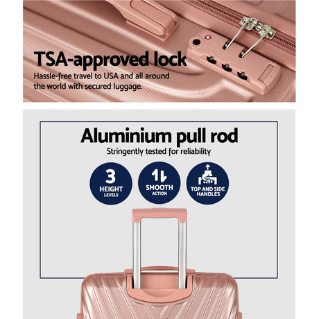 Lightweight Wanderlite 3-Piece Luggage Set – TSA Approved Hard Shell Suitcase, Pink Carry-On