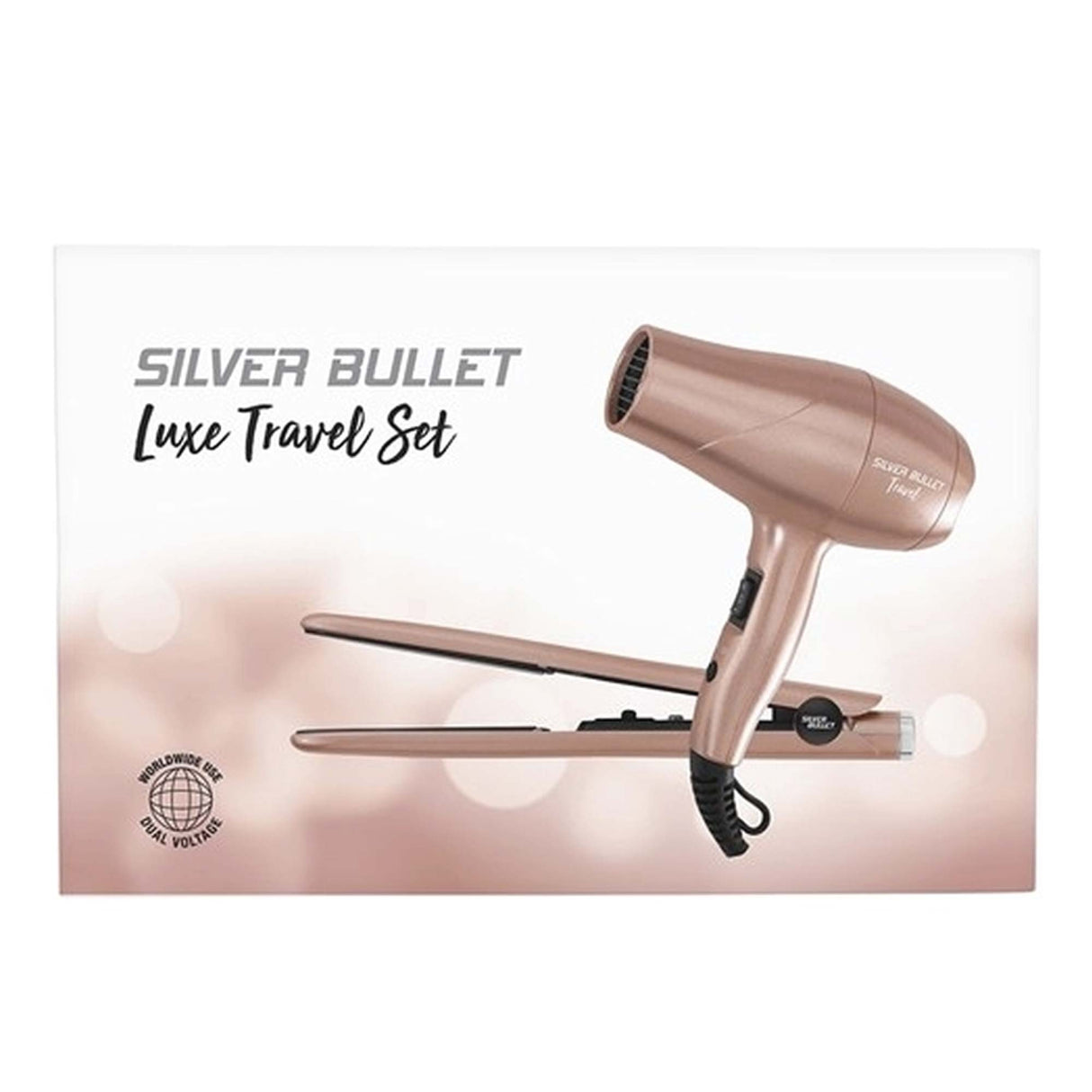 Silver Bullet Mini Hair Dryer and Straightener Iron Luxe Travel Set - Rose Gold