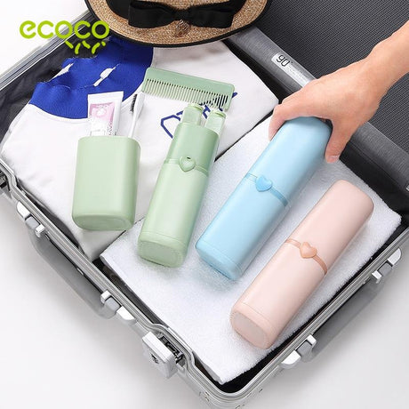 Portable Toothbrush Holder Tooth Mug Toothpaste Cup Bath Travel Box Accessories Set Blue