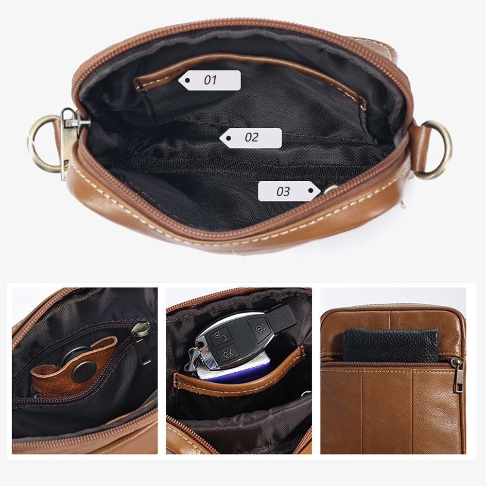 Genuine leather men's crossbody bag oiled wax leather Satchel Crossbody Bag (Black)