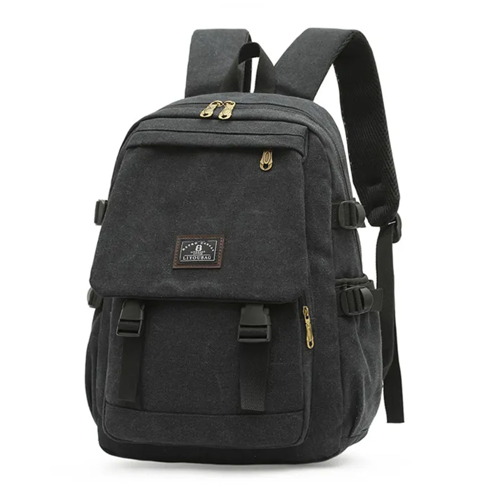 Unisex Black Canvas Backpack | Waterproof & Durable Outdoor Rucksack