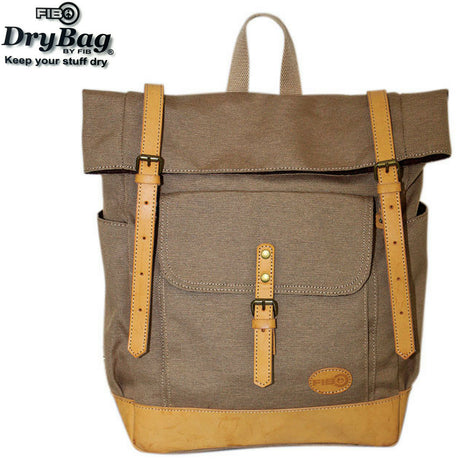 FIB Water Resistant Backpack Canvas Dry Bag w Roll Top Closure - Sand