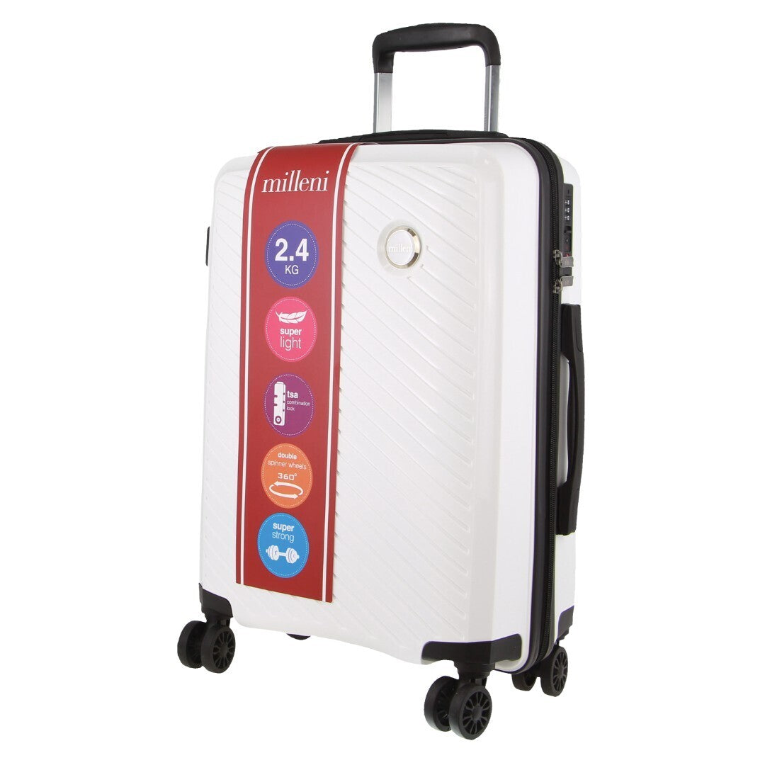 Pierre Cardin Inspired Milleni Cabin Luggage Bag Travel Carry On Suitcase 54cm (39L) - White