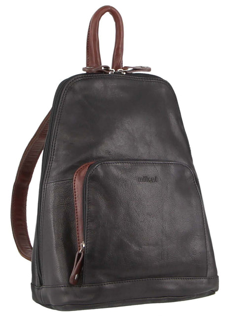 Milleni Womens Bag Italian Leather Soft Nappa Leather Backpack Travel - Black/Chestnut