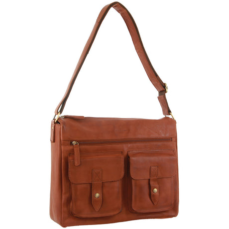 Pierre Cardin Leather Briefcase Bag Tote Laptop Rustic Satchel Travel - Cognac