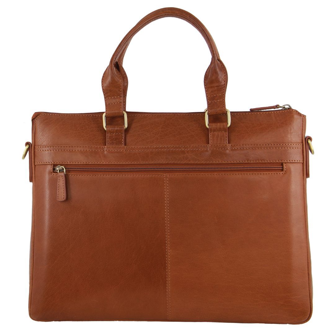 Pierre Cardin Mens Leather Briefcase Business Bag Shoulder Laptop Tote  - Tan